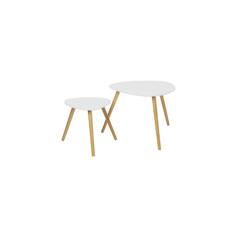 Table basse gigogne blanche et bois