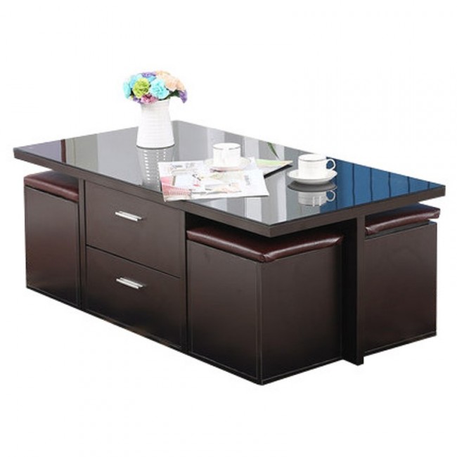 Table basse avec pouf en bois