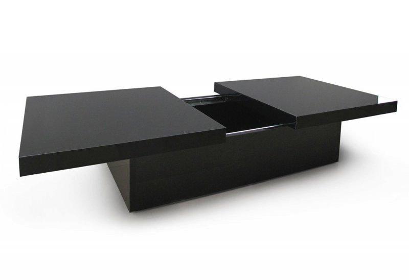 Table basse minela rectangulaire laquée avec rangements - noir et blanc