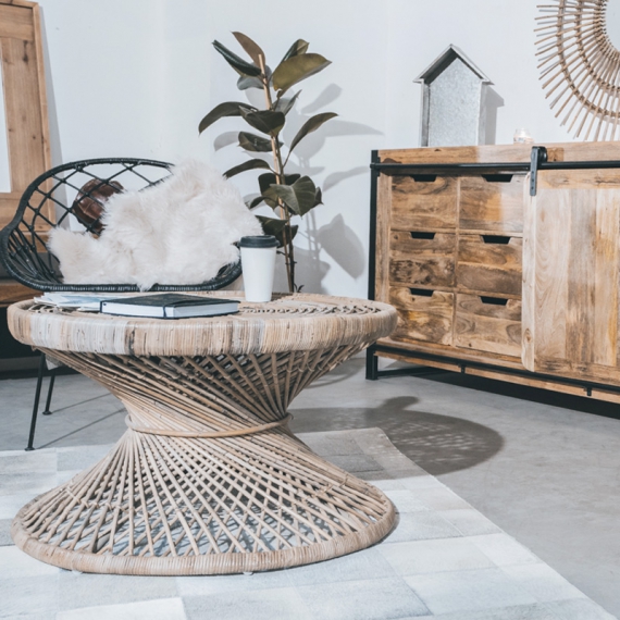 Table basse rotin naturel ronde