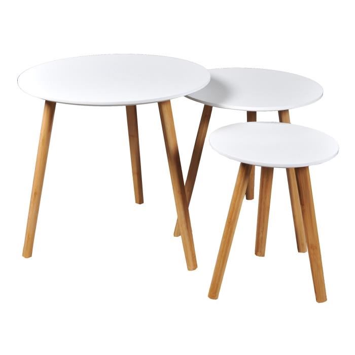 Table basse gigogne blanc et bois