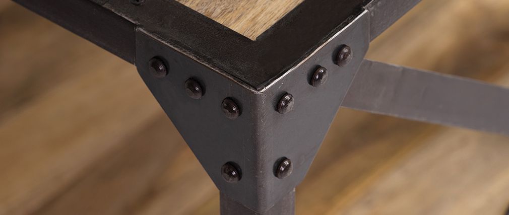 Table basse bois massif et métal industrielle atelier
