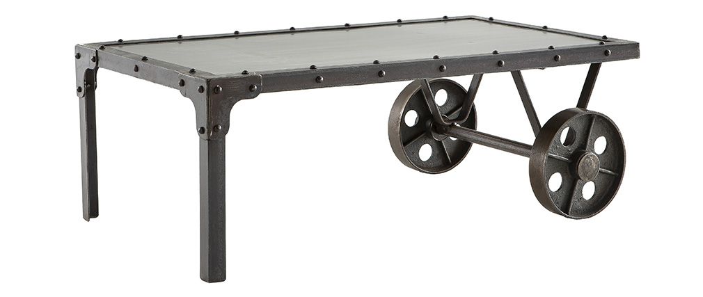 Table basse industrielle métal chariot