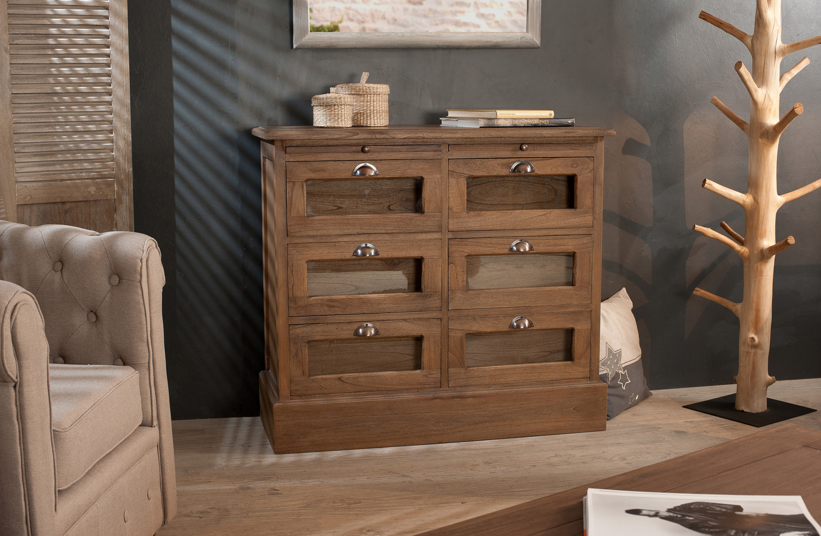 Table basse carrée bois acajou cannelle 90cm louna
