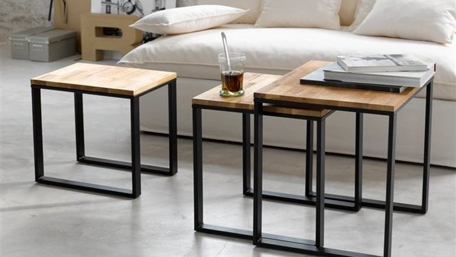 Table basse bois et fer gigogne
