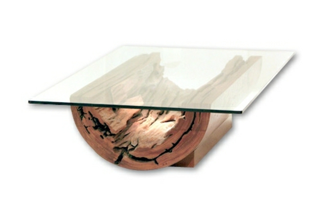 Table basse bois et verre design