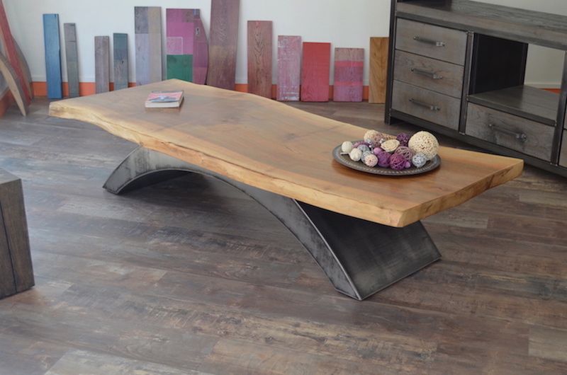 Table basse pied metal plateau bois