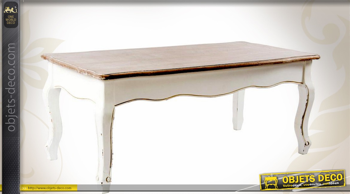 Table basse blanche avec plateau en bois