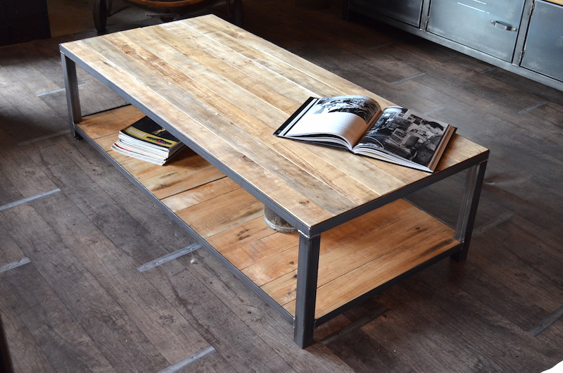 Table basse salon metal et bois