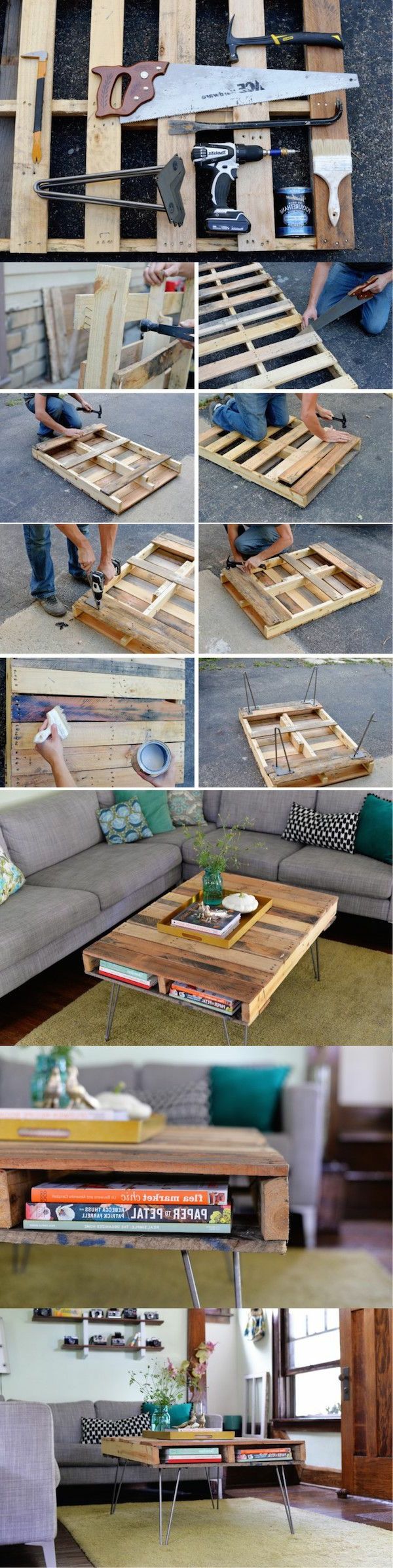 Table basse sur roulette en palette
