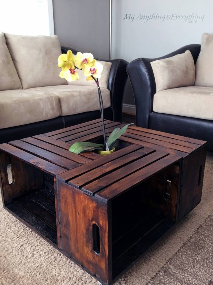 Table basse caisse de bois