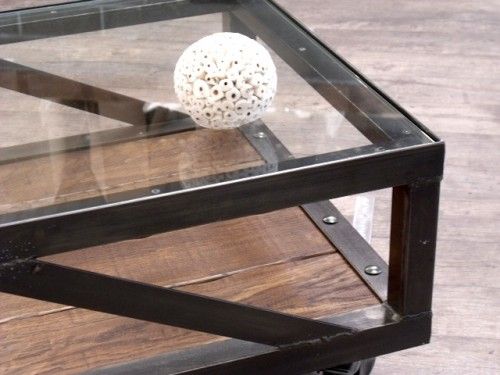 Table basse verre metal bois