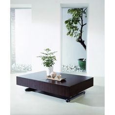 Table basse relevable extensible blanc laque smart xxl