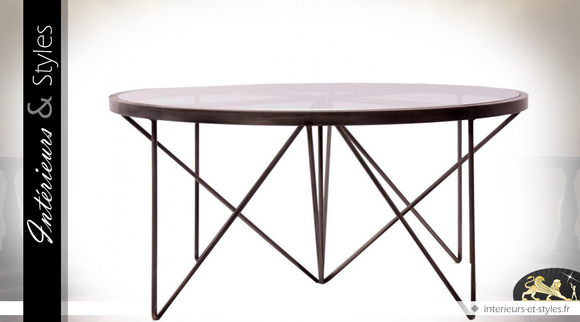 Table basse ronde fer forgé et bois