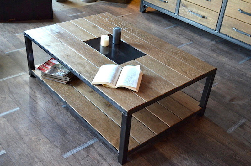 Table basse salon bois vieilli