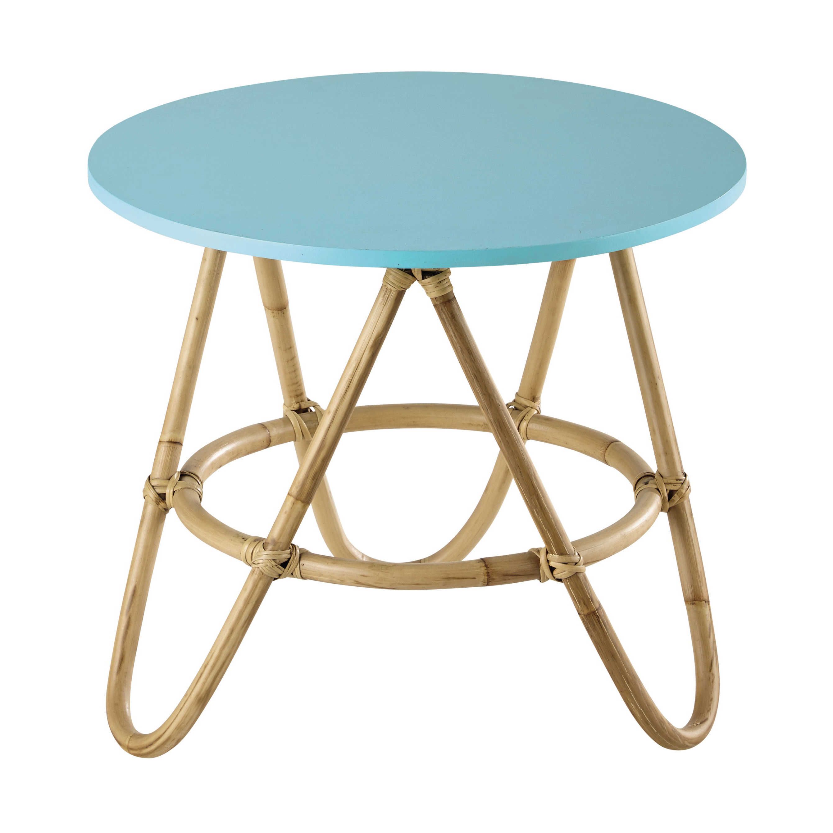Table basse ronde en bois et rotin d 46 cm - suzane