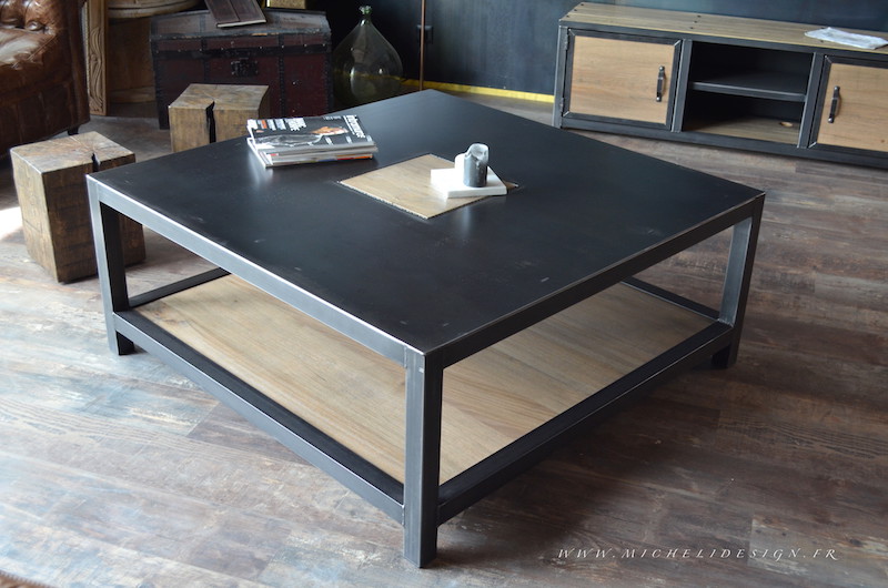 Table basse bois acier industriel