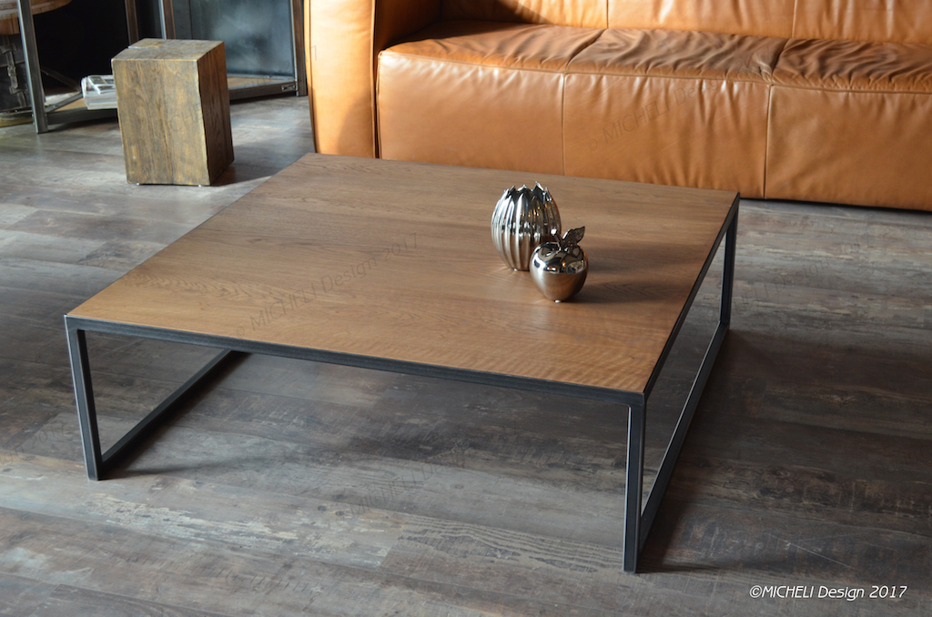 Table basse bois et metal industriel