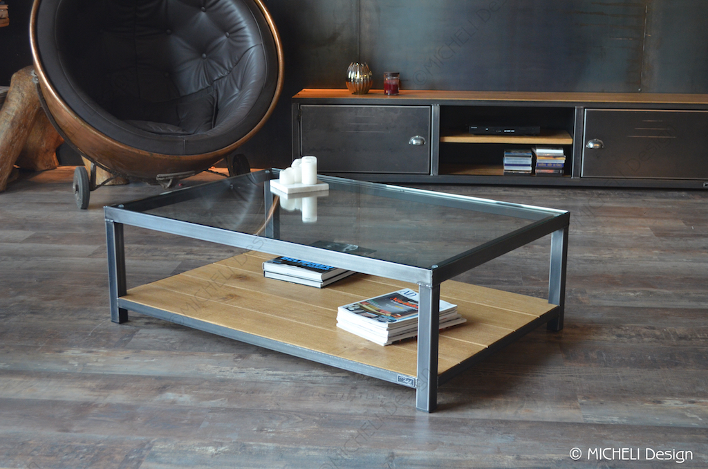 Table basse design verre et metal