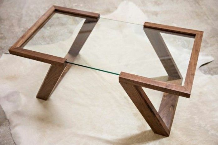 Table basse bois metal verre