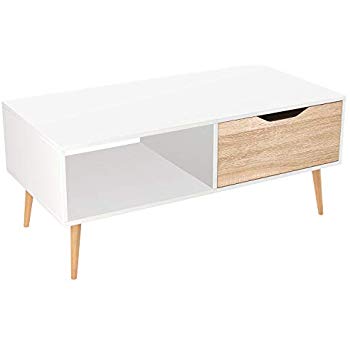 Table basse effie scandinave bois blanc et imitation hêtre