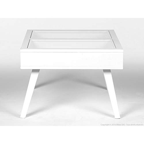 Table basse rectangulaire bois plateau verre 2 tiroirs l80cm johan