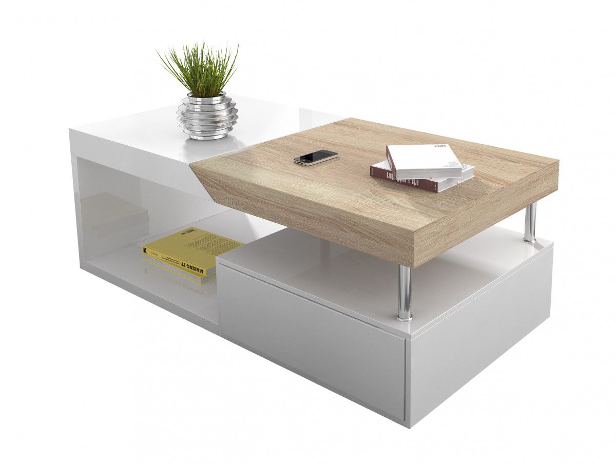 Table basse bois blanc rangement