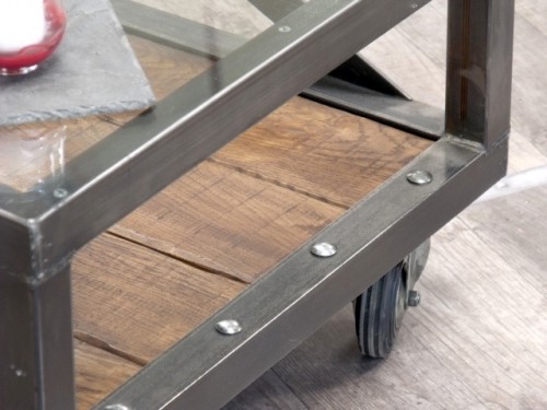 Table basse bois metal et verre