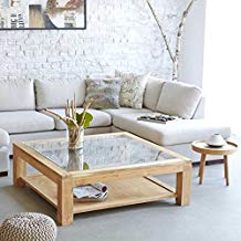Table basse carré bois verre