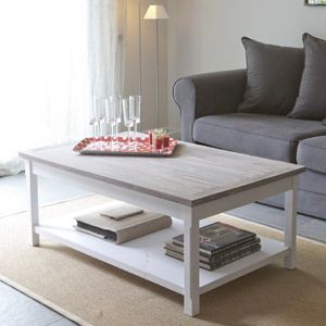Table basse rectangulaire blanc bois