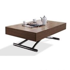Table basse relevable cube blanche brillante extensible 12 couverts