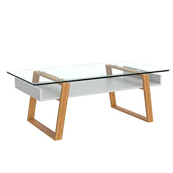 Table basse blanc et bois naturel