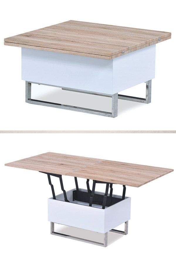 Table basse transformable, plateau relevable