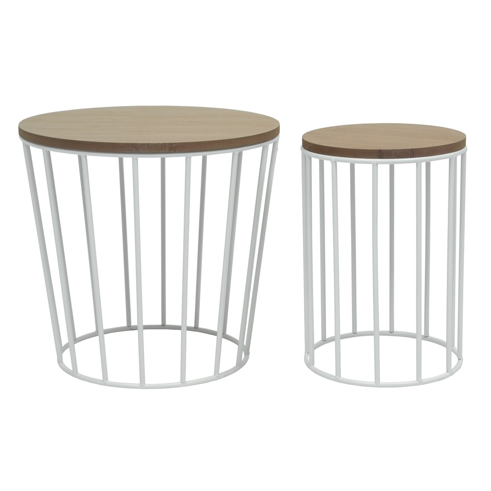 Table basse metal blanc et bois