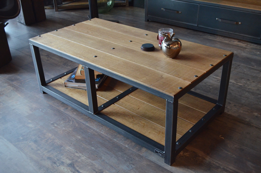 Table basse aluminium et bois