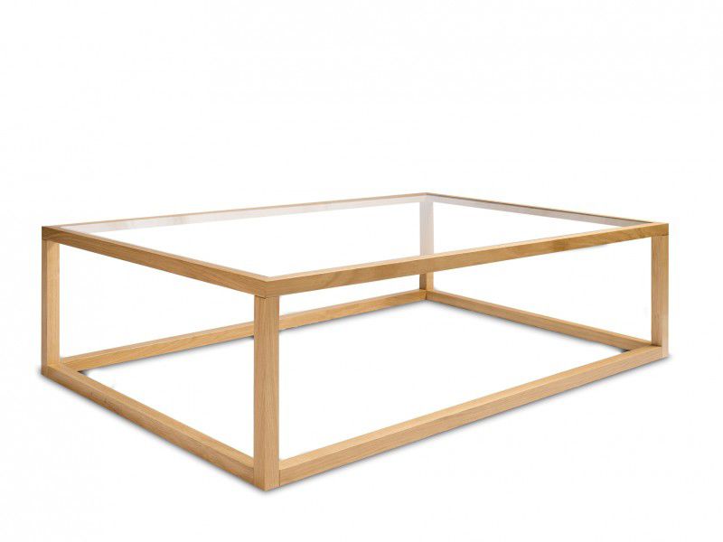 Table basse en bois et verre rectangulaire
