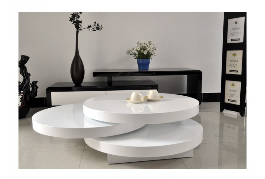 Table basse ronde blanc laqué