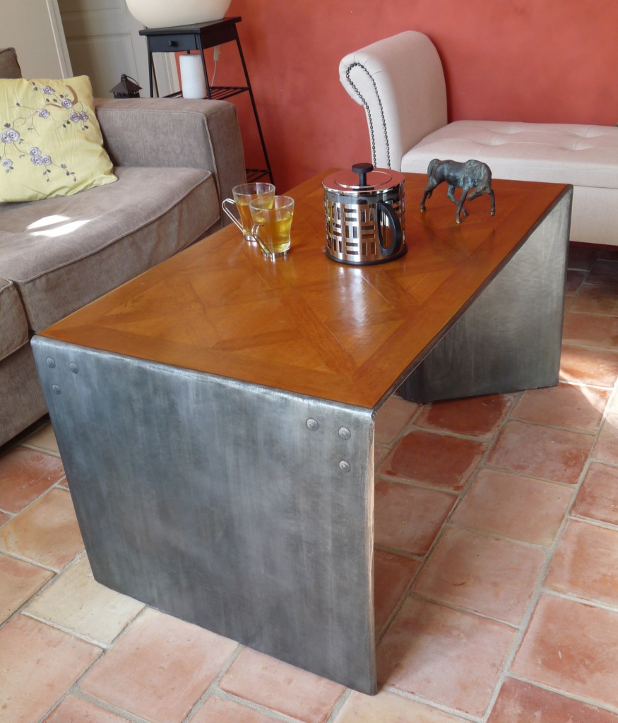 Table basse bois et zinc