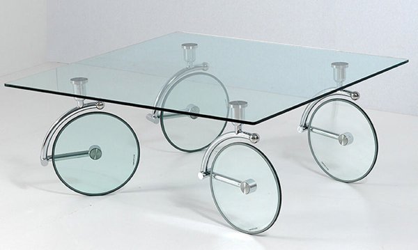 Table basse design verre roulettes