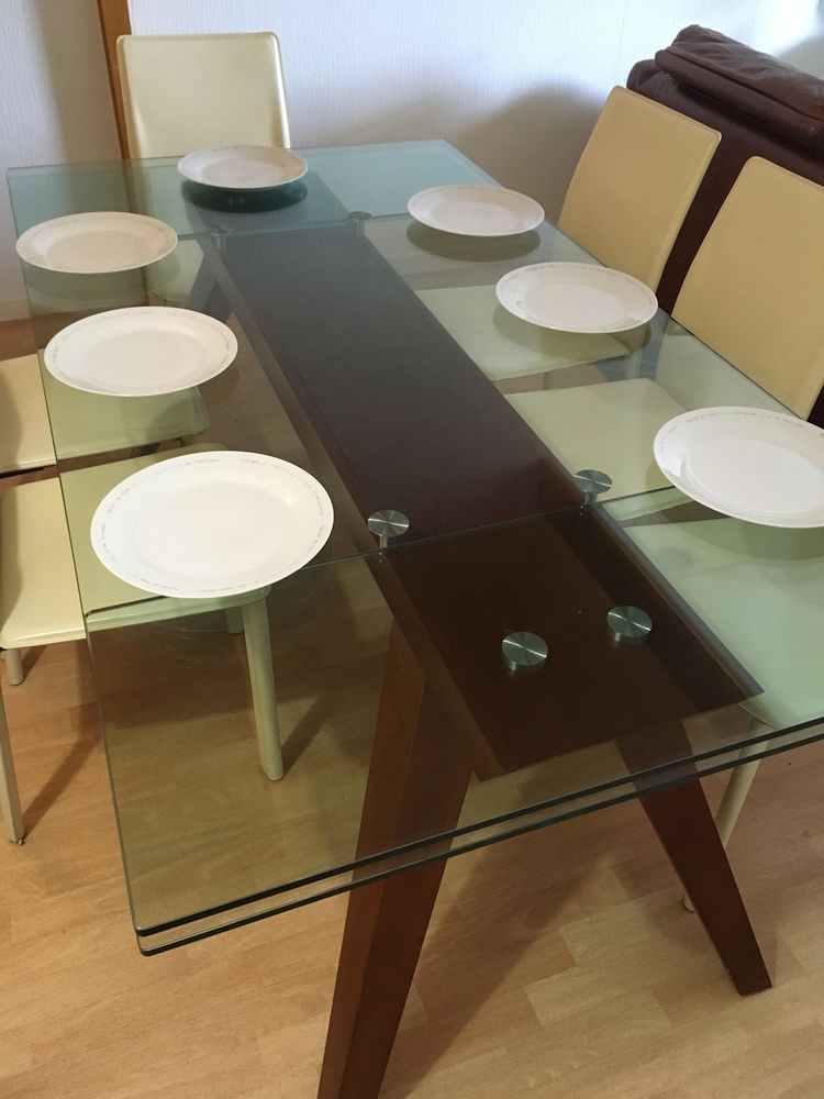 Roche bobois table basse verre et bois