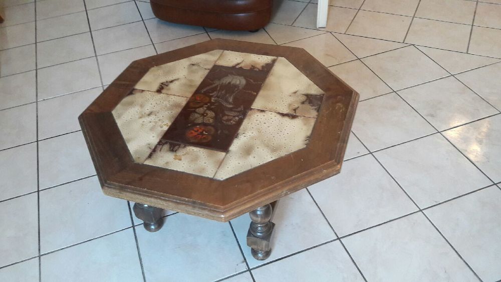 Table basse bois et mosaique
