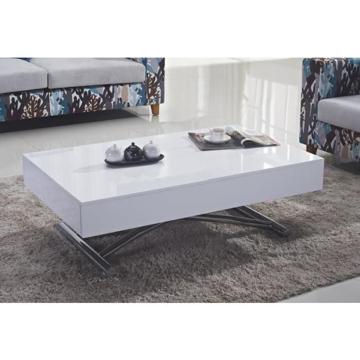 Table basse relevable cube noyer extensible 12 couverts