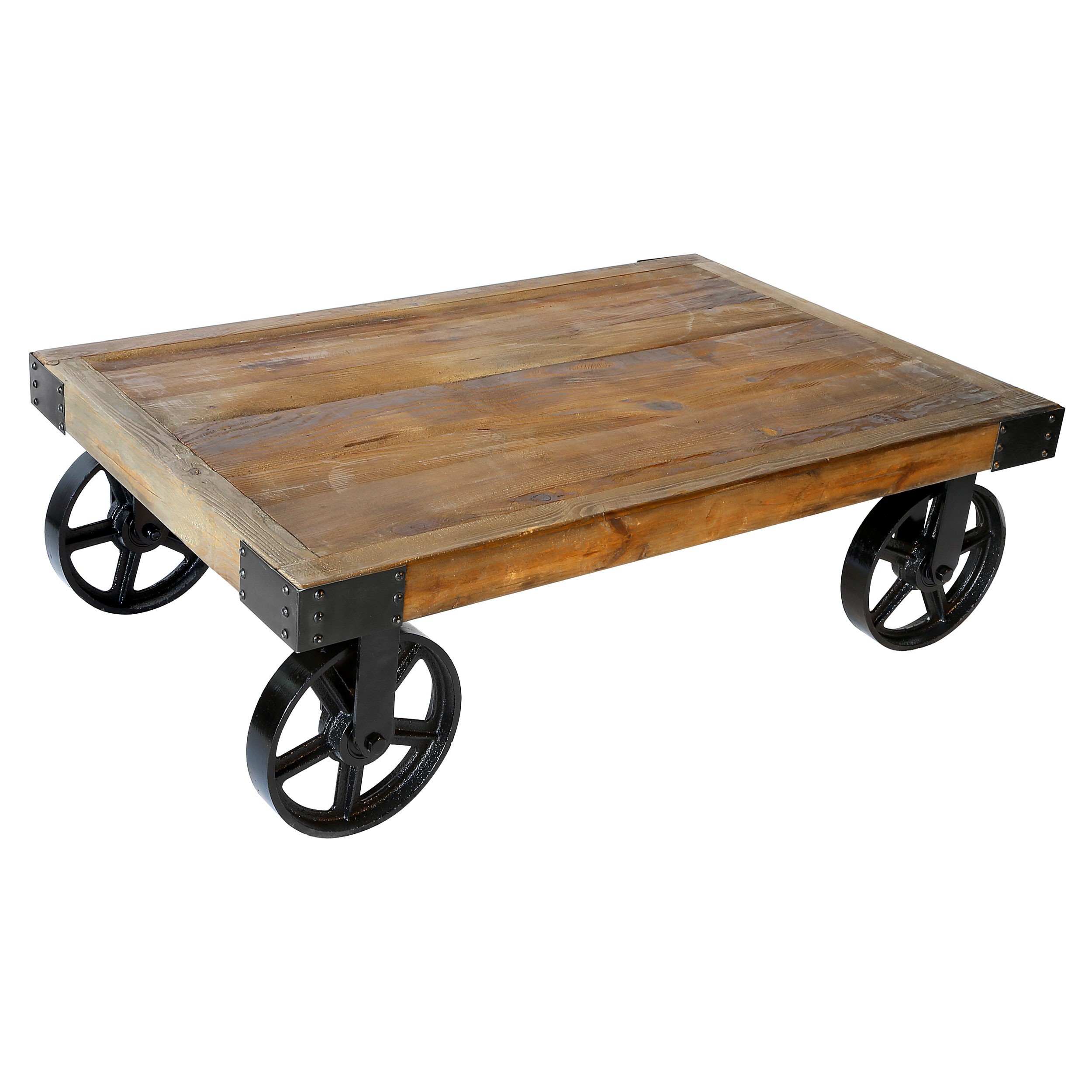 Table basse bois a roulette