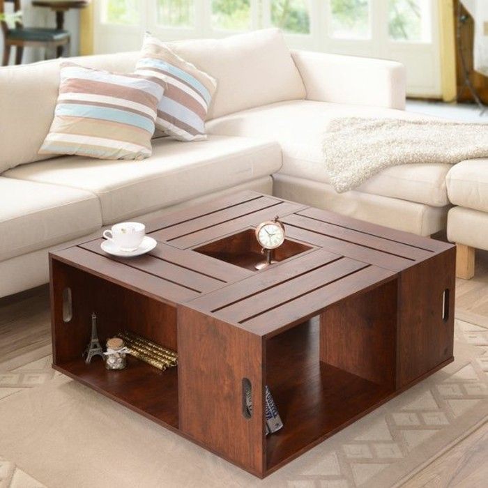 Table basse en bois sur roulette