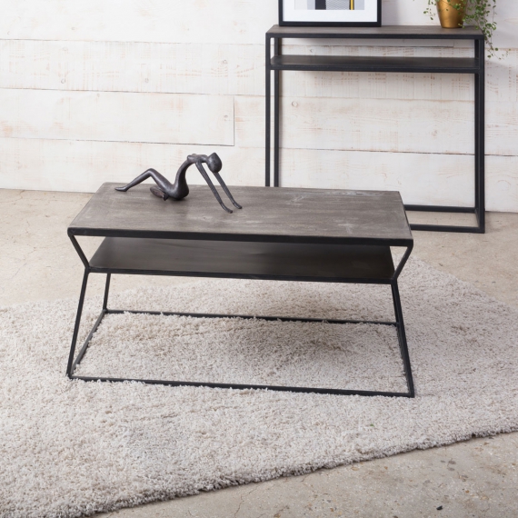 Table basse bois metal double plateau