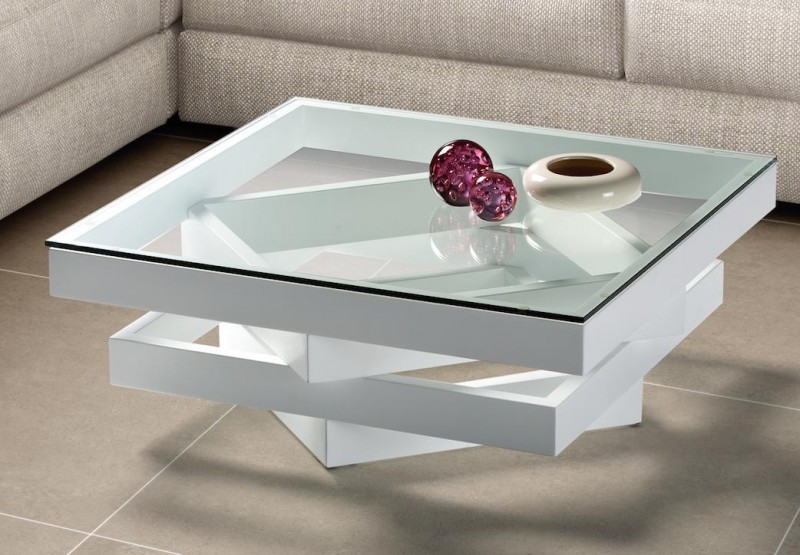 Table basse carrée verre bois