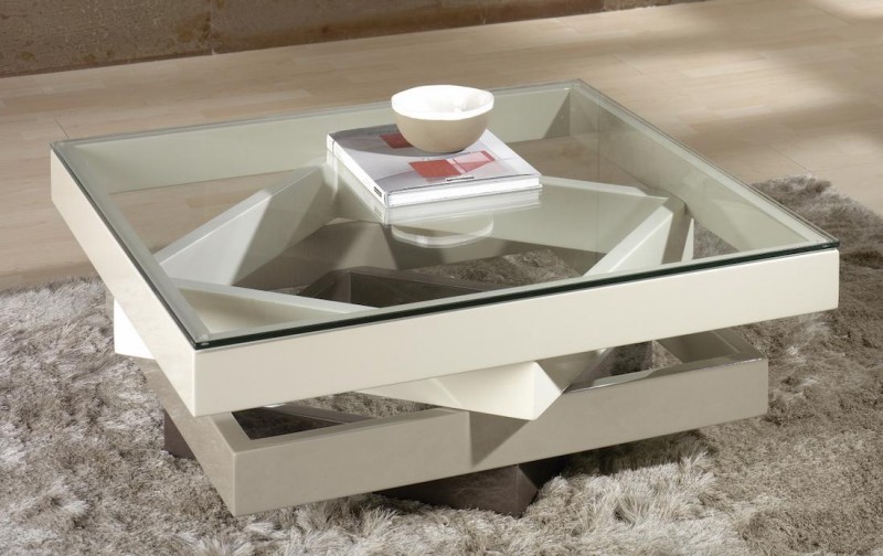 Table basse carré bois verre