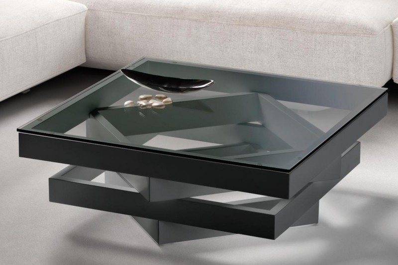 Table basse carre verre bois