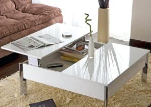 Table basse carrée en bois laqué avec plateaux relevables l80cm ugo