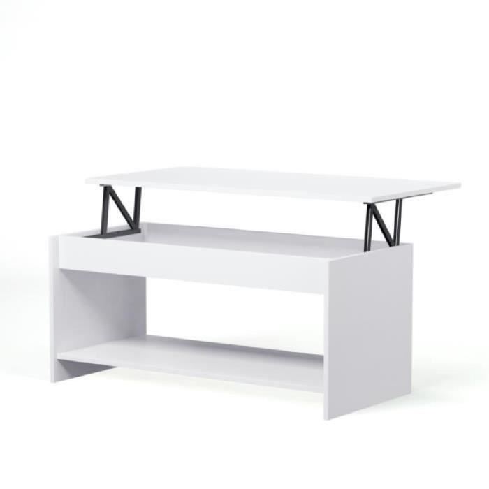 Swing table basse plateau relevable style contemporain blanc mat - l 100 x l 50 cm